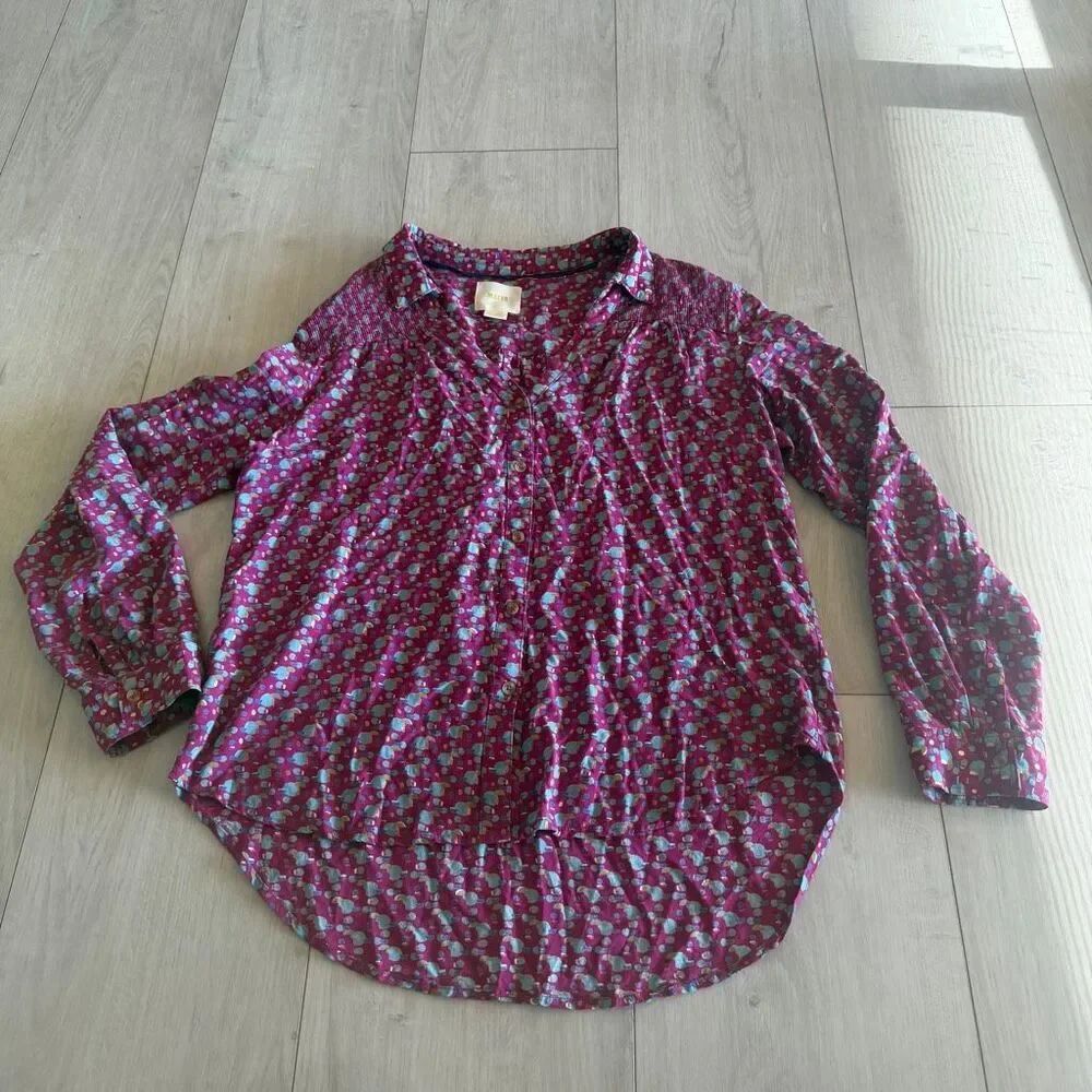 Anthropologie Maeve Geometric Smocked Button Down size 10